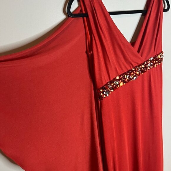 John Paul Ataker rust orange gemstone ruffle strappy gown - Picture 3 of 7